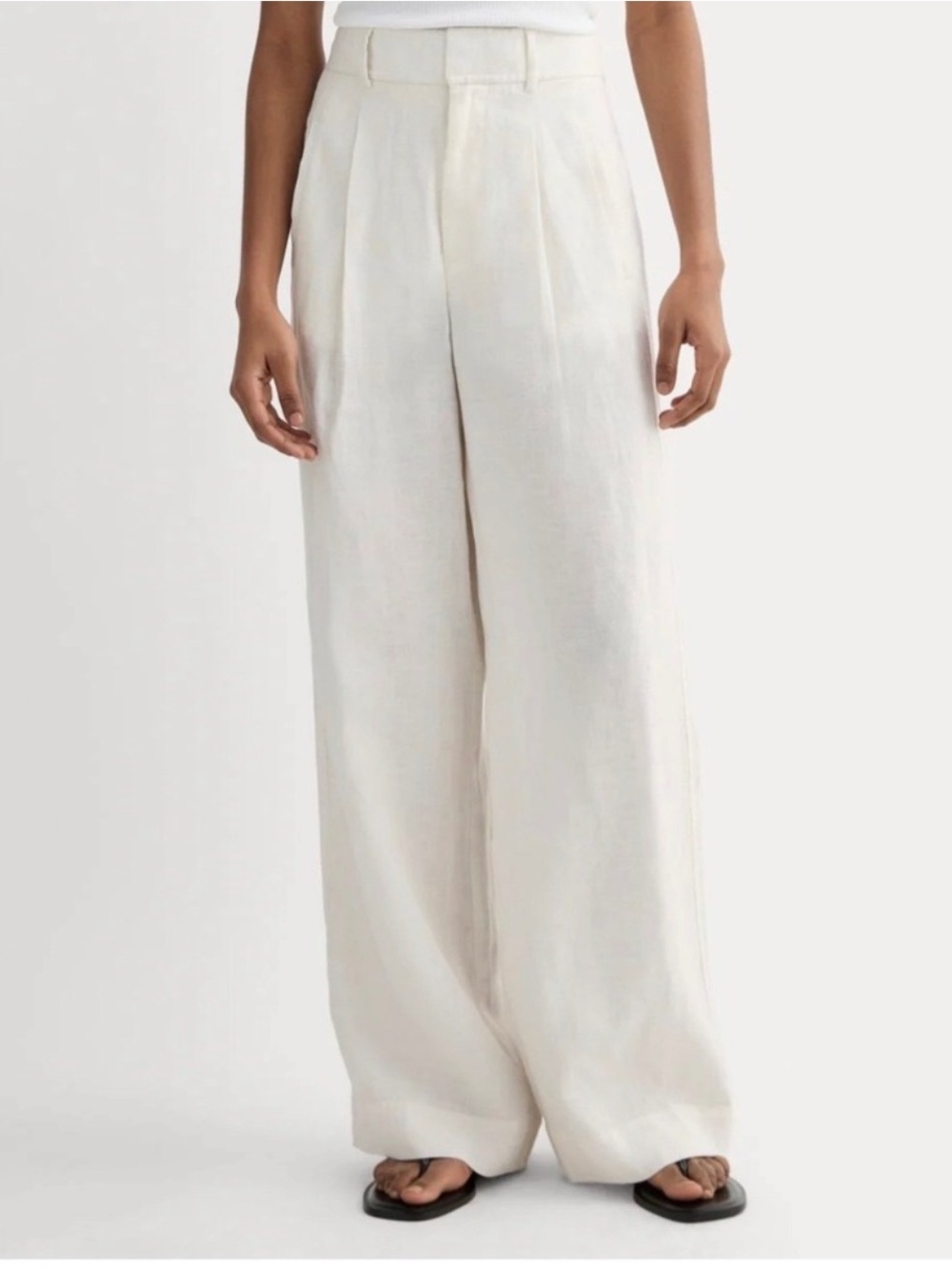 Everlane Cream Wide-Leg High-Rise Linen Pants
